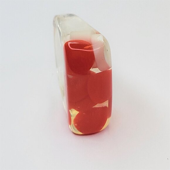 Lucite Resin Rings Clear See Through Red and White Beads Rectangular Ring - Picture 6 of 8